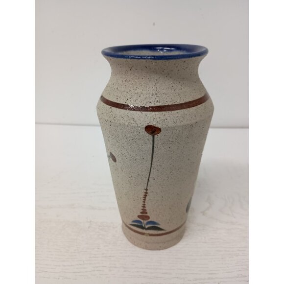 VTG Tonala Pottery Stoneware Hand Painted Floral Bird Vase Mexican Folk Art - Picture 5 of 9